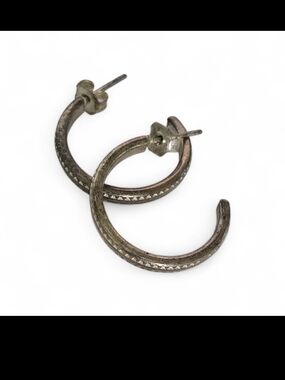 Sterling Silver Textured Hoop Earrings - Silver